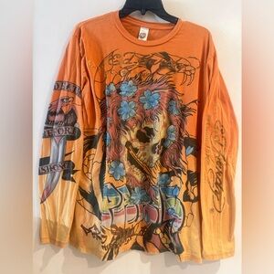 Ed Hardy Vibrant Orange Graphic Long Sleeve Shirt